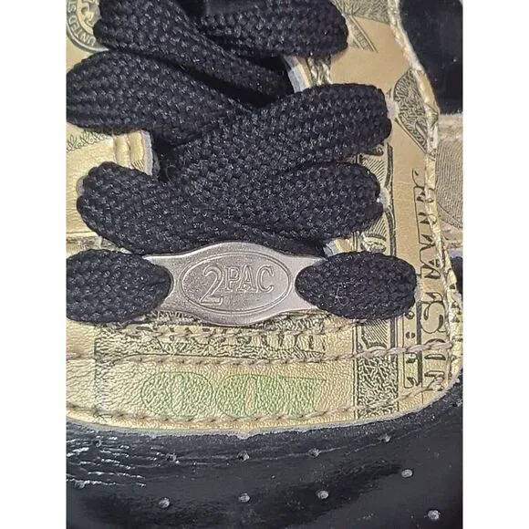 90s Tupac Shakur Makaveli Branded Sneakers Gold Money Hundred Dollar Size 5.5 - Picture 4 of 8